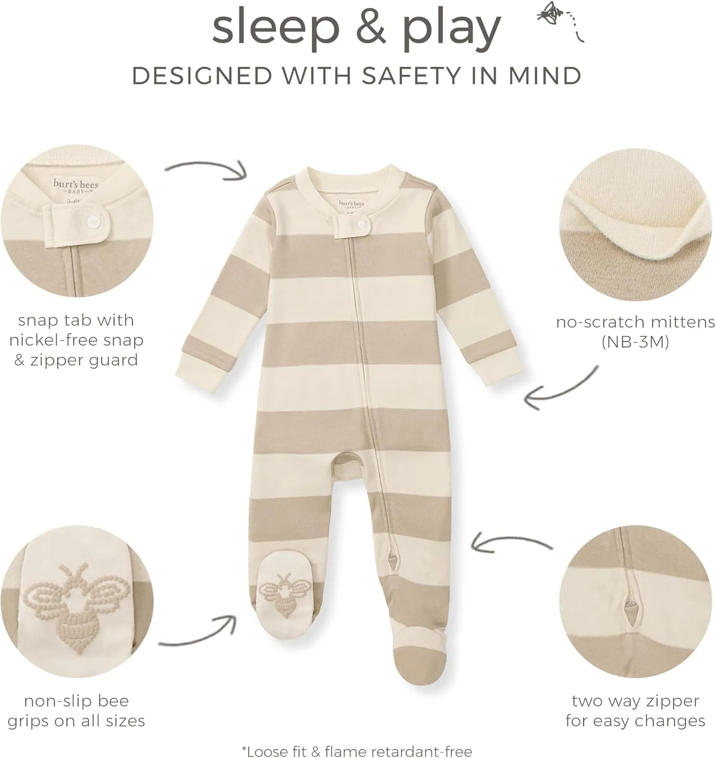 Burt's Bees Baby Boys' Sleep & Play PJs, 100% Organic Cotton One-Piece Zip Front Jumpsuit, Baby Boys Footie Pajamas & PJs