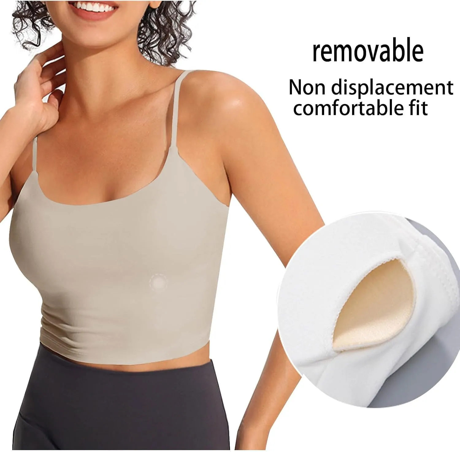 Camisole Top for Women with Bulit in Removable Bra Summer Spaghetti Strap Tanks Womens Workout Yoga Basic Cami Vest