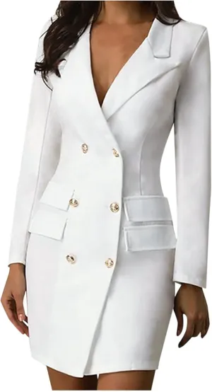 Cardigan Dress for Women Solid Double Breasted Front Style Slim Dress Button Blazer Jackets Business Suit Coat
