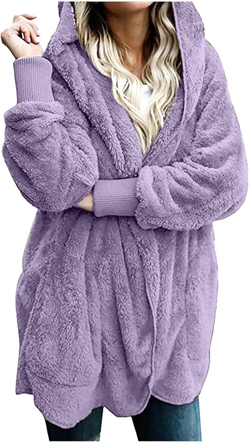 Ceboyel Womens Fleece Winter Coat Sherpa Hooded Jackets Fluffy Hoodie Trendy Warm Loungewear Clothes 2023