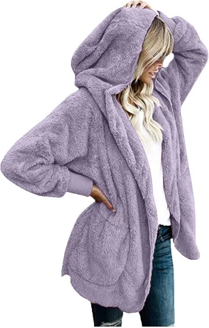Ceboyel Womens Fleece Winter Coat Sherpa Hooded Jackets Fluffy Hoodie Trendy Warm Loungewear Clothes 2023