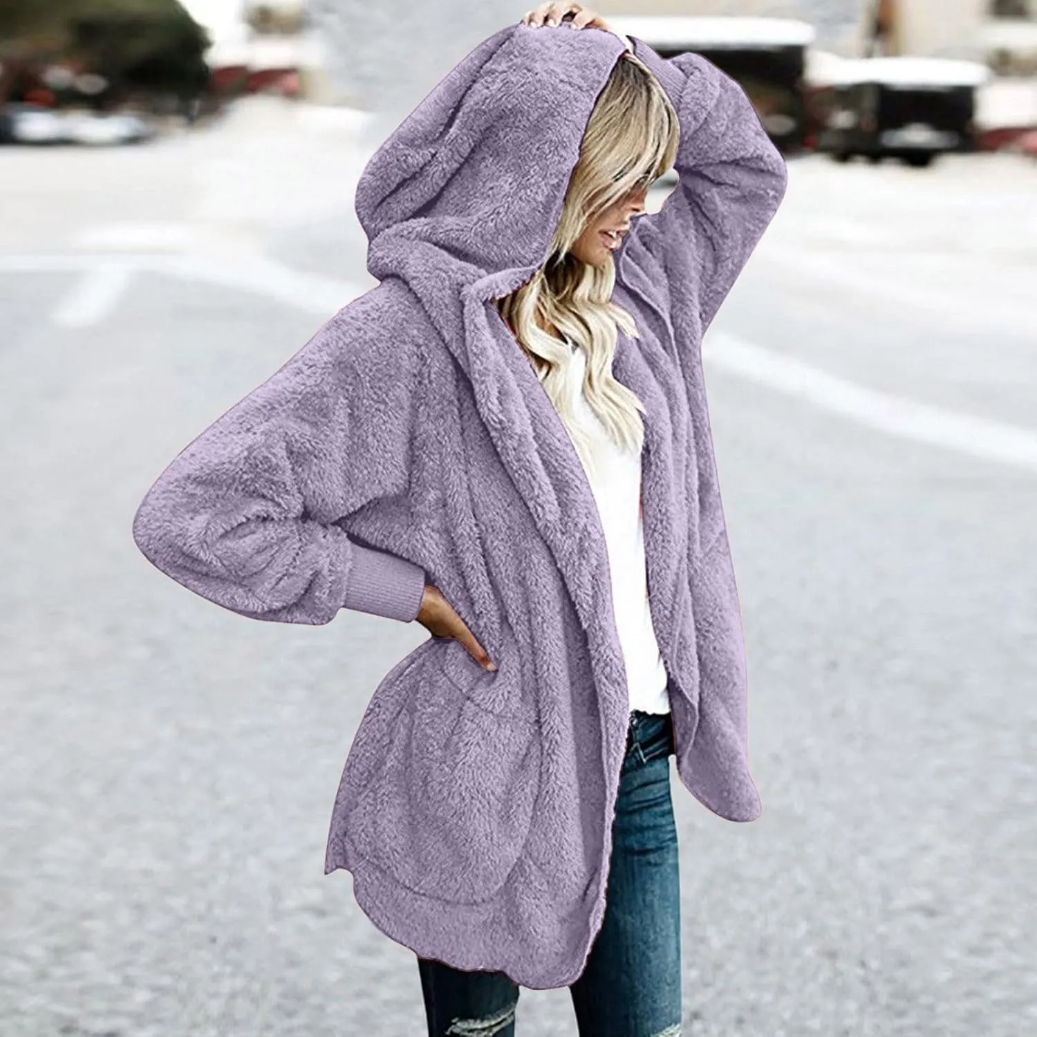Ceboyel Womens Fleece Winter Coat Sherpa Hooded Jackets Fluffy Hoodie Trendy Warm Loungewear Clothes 2023