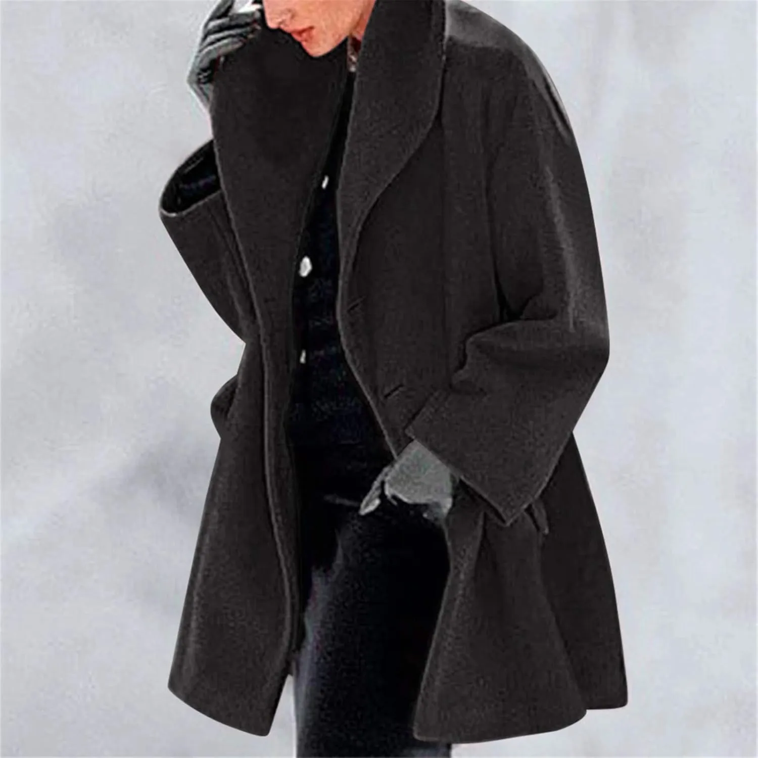 cooki Trench Coat for Women 2023 Hooded Woolen Coat Long Sleeve Loose Lapel Windproof Pea Coat Winter Warm Oversized Jackets