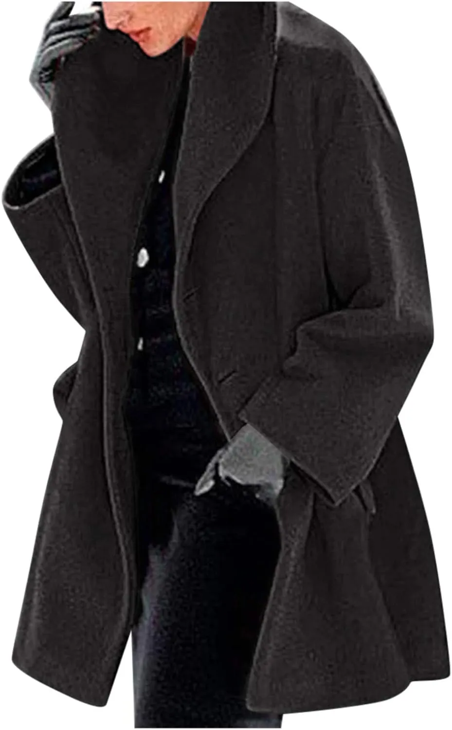 cooki Trench Coat for Women 2023 Hooded Woolen Coat Long Sleeve Loose Lapel Windproof Pea Coat Winter Warm Oversized Jackets