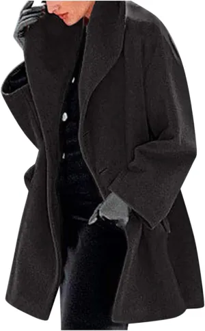 cooki Trench Coat for Women 2023 Hooded Woolen Coat Long Sleeve Loose Lapel Windproof Pea Coat Winter Warm Oversized Jackets