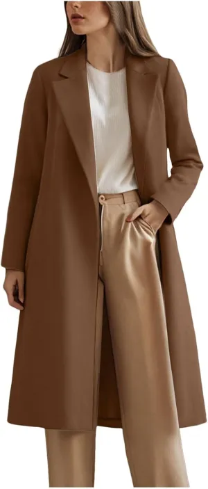 cooki Winter Coats for Women Long Warm Open Front Lapel Cardigan Jackets Womens Casual Wool Blend Trench Coats Pea Coats