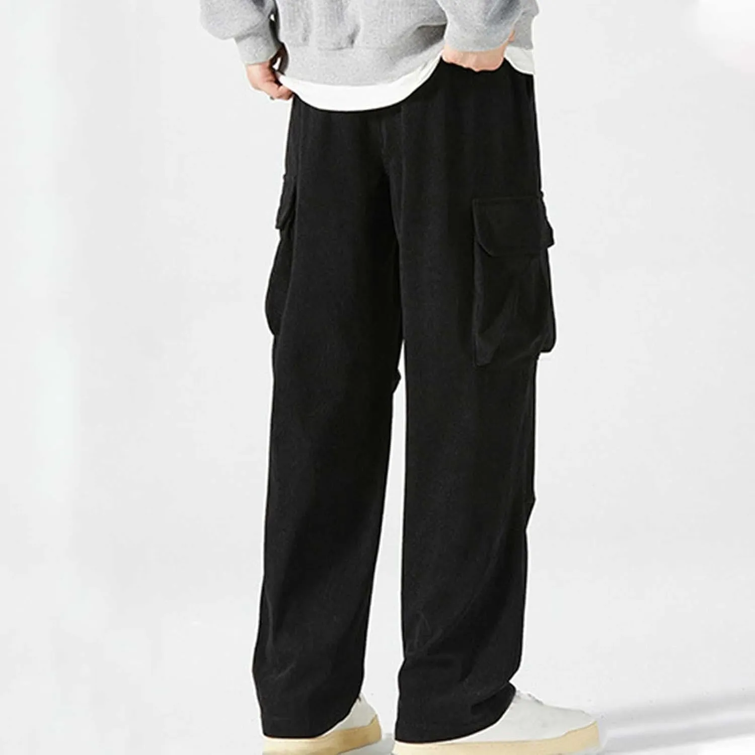 Corduroy Pants Men Straight Leg Trousers Baggy Elastic Waist Solid Casual Pant Lightweight Sweatpants Wide Leg Pants