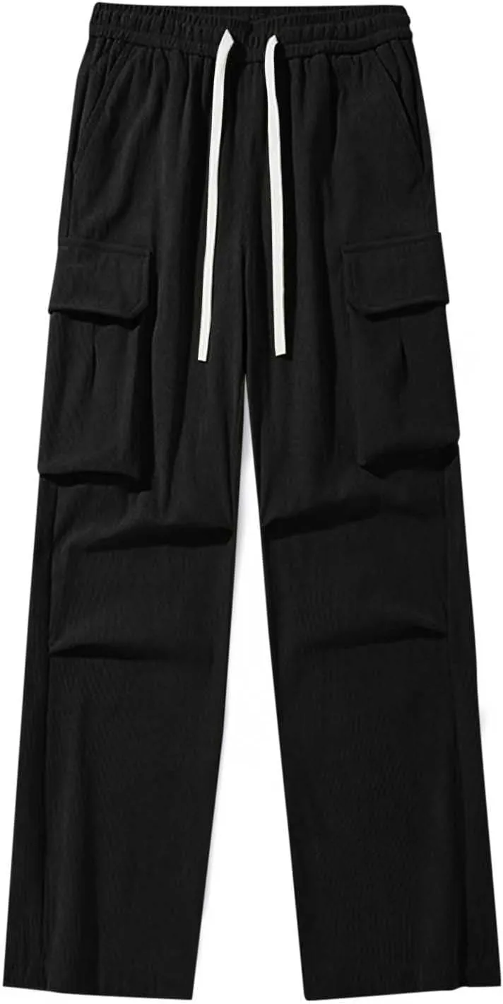 Corduroy Pants Men Straight Leg Trousers Baggy Elastic Waist Solid Casual Pant Lightweight Sweatpants Wide Leg Pants