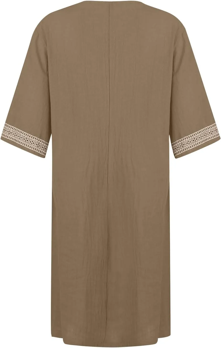 Cotton Linen Dresses for Women,2024 Summer Elegant Trendy V Neck 3/4 Sleeve Midi Dress,Casual Plain Beach Dress