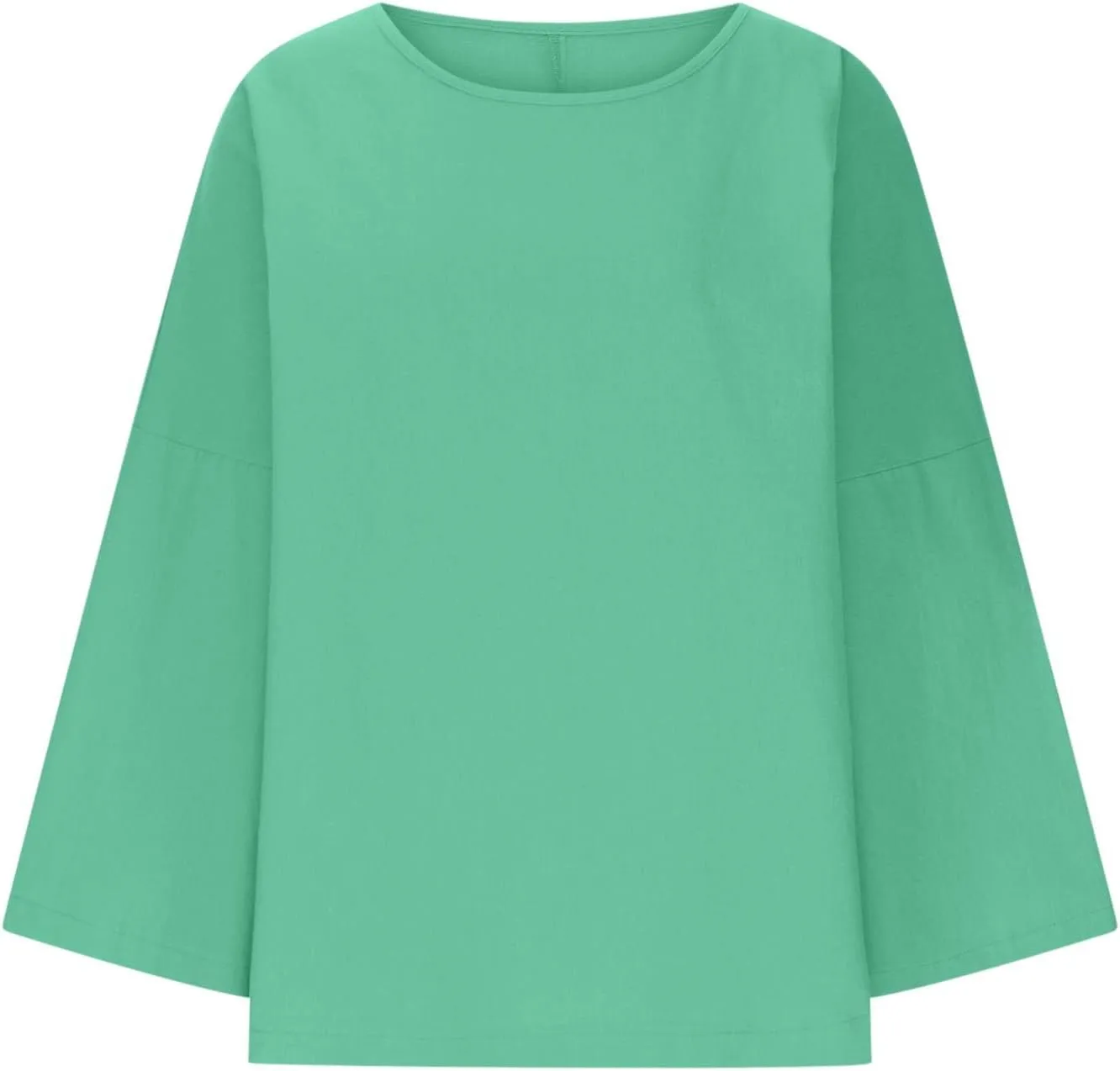 Cotton Linen Shirts for Women Solid Color Basic Long Sleeve Tee Tops Summer Casual Crew Neck Split Hem Tunic Blouses