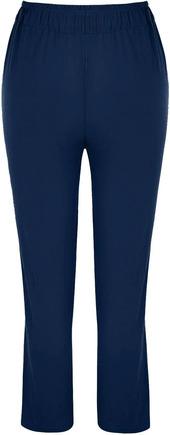 Cropped Pants for Women Plus Size Summer 2024 Trendy Casual Tapered Pants Comfy Straight Leg Trousers Yoga Beach Work Pant