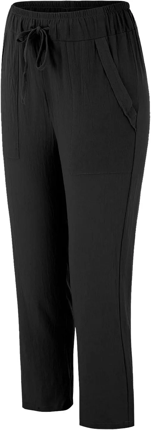 Cropped Pants for Women Plus Size Summer 2024 Trendy Casual Tapered Pants Comfy Straight Leg Trousers Yoga Beach Work Pant