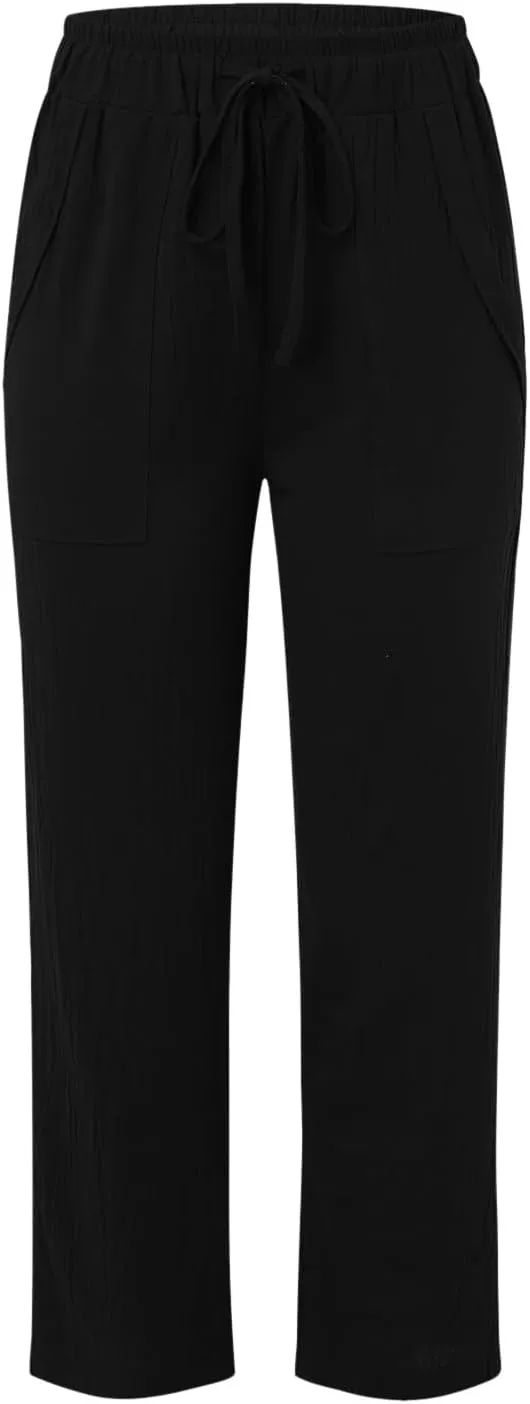 Cropped Pants for Women Plus Size Summer 2024 Trendy Casual Tapered Pants Comfy Straight Leg Trousers Yoga Beach Work Pant