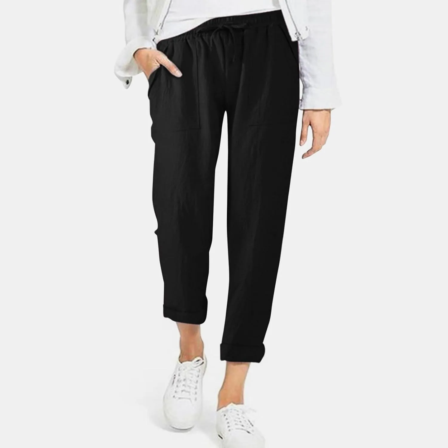 Cropped Pants for Women Plus Size Summer 2024 Trendy Casual Tapered Pants Comfy Straight Leg Trousers Yoga Beach Work Pant