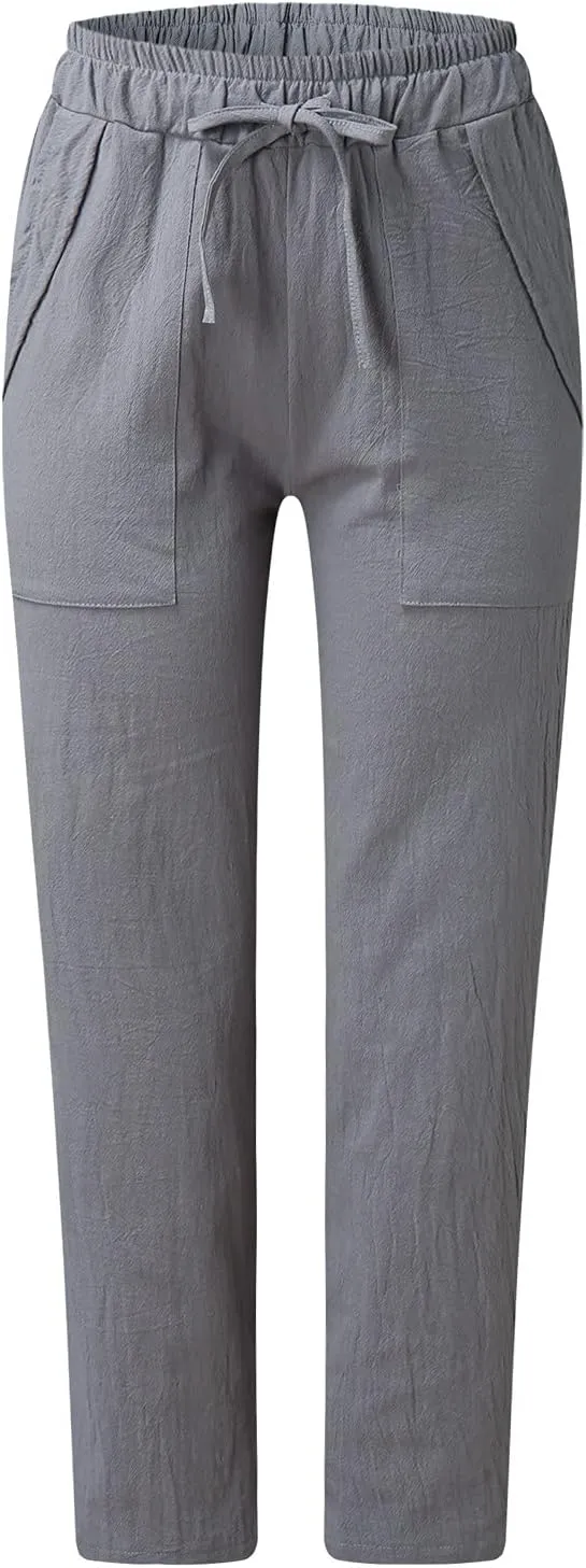 Cropped Pants for Women Plus Size Summer 2024 Trendy Casual Tapered Pants Comfy Straight Leg Trousers Yoga Beach Work Pant