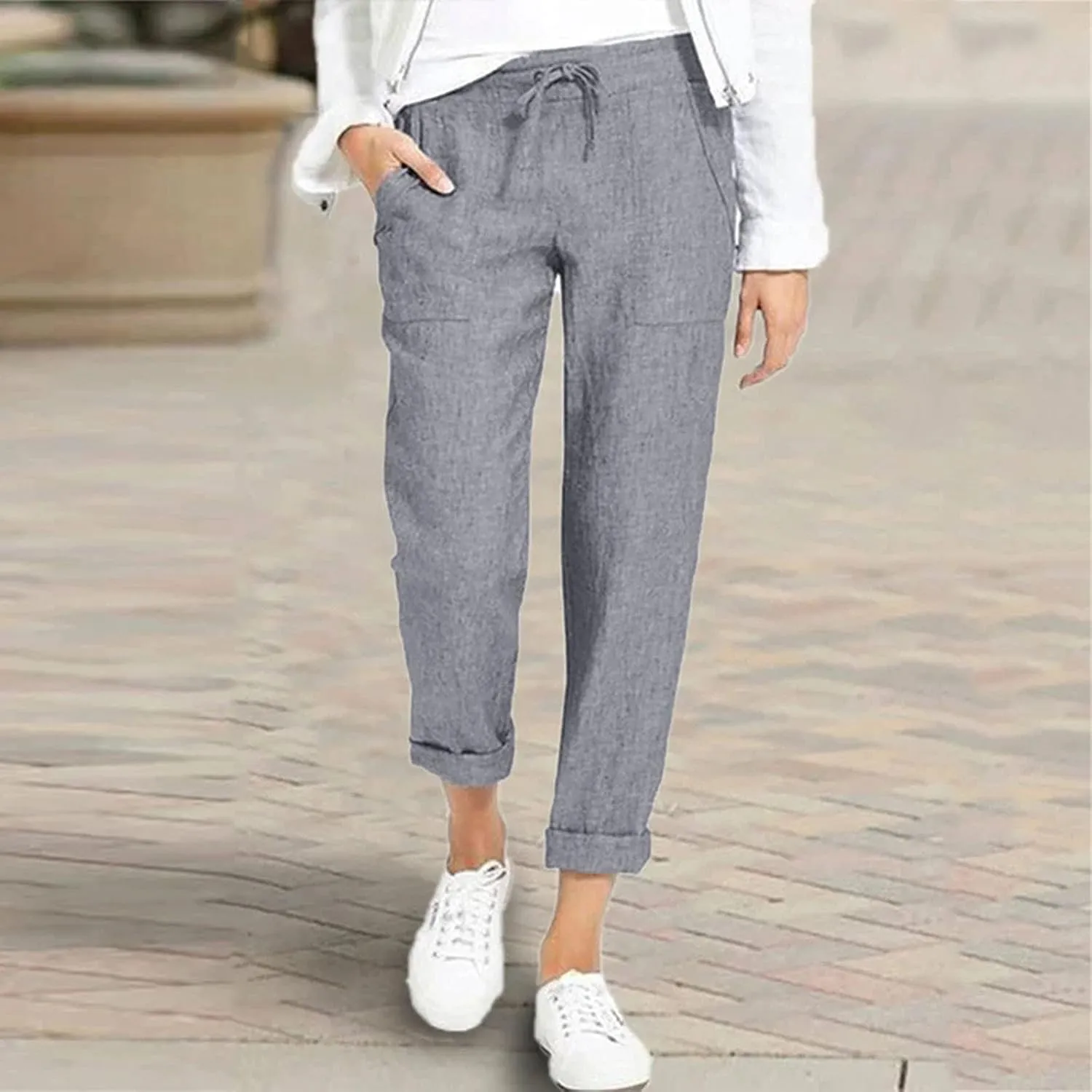 Cropped Pants for Women Plus Size Summer 2024 Trendy Casual Tapered Pants Comfy Straight Leg Trousers Yoga Beach Work Pant