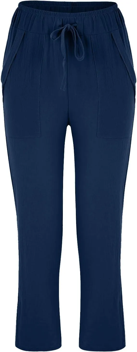 Cropped Pants for Women Plus Size Summer 2024 Trendy Casual Tapered Pants Comfy Straight Leg Trousers Yoga Beach Work Pant