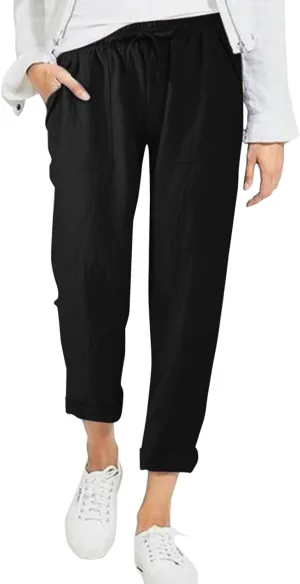 Cropped Pants for Women Plus Size Summer 2024 Trendy Casual Tapered Pants Comfy Straight Leg Trousers Yoga Beach Work Pant