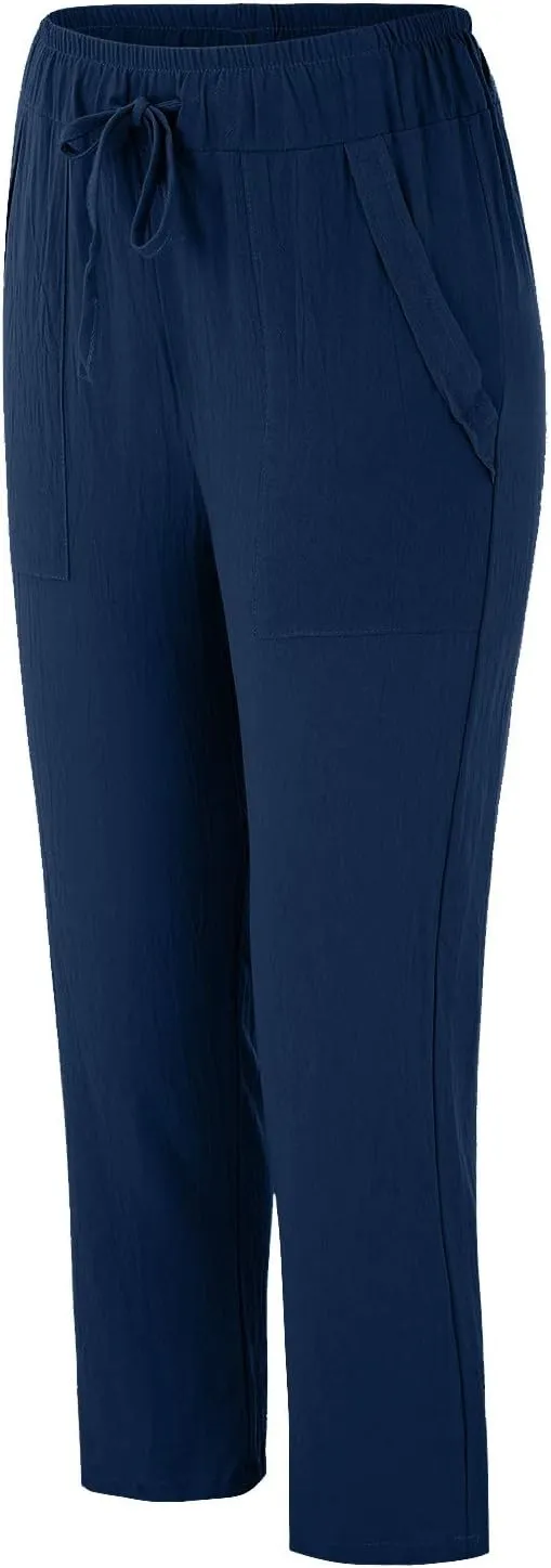 Cropped Pants for Women Plus Size Summer 2024 Trendy Casual Tapered Pants Comfy Straight Leg Trousers Yoga Beach Work Pant