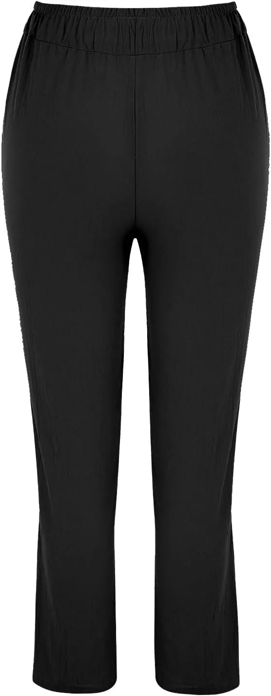 Cropped Pants for Women Plus Size Summer 2024 Trendy Casual Tapered Pants Comfy Straight Leg Trousers Yoga Beach Work Pant