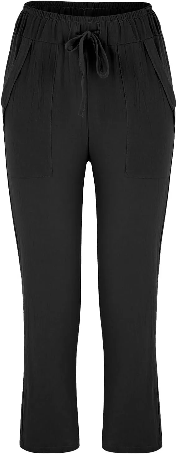 Cropped Pants for Women Plus Size Summer 2024 Trendy Casual Tapered Pants Comfy Straight Leg Trousers Yoga Beach Work Pant