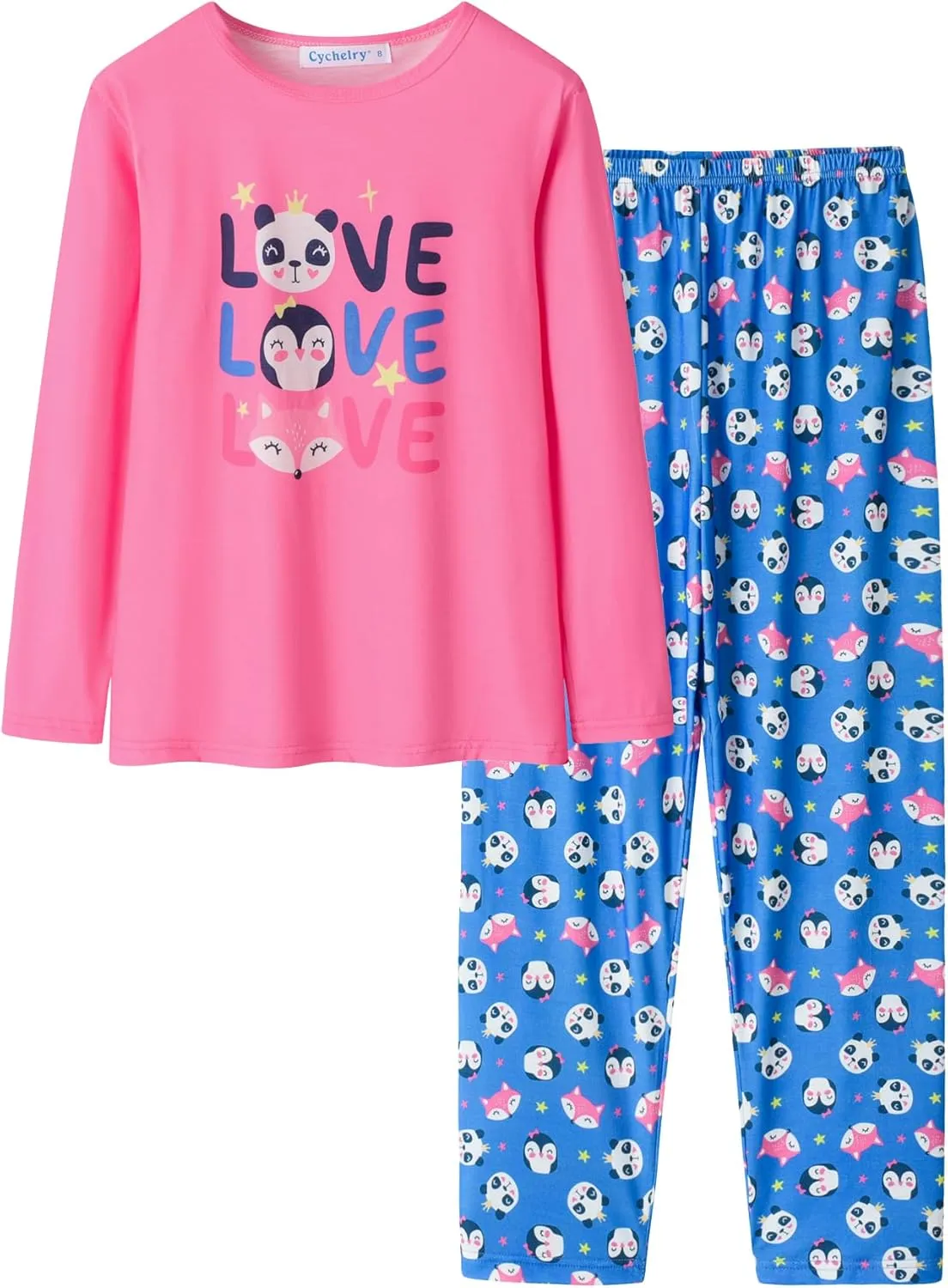 CYCHELRY Cute Cartoon Pajamas for Big Girls Soft Long Sleeve Winter Nighty PJS 2PCS Sleepwear Set Size 6-16