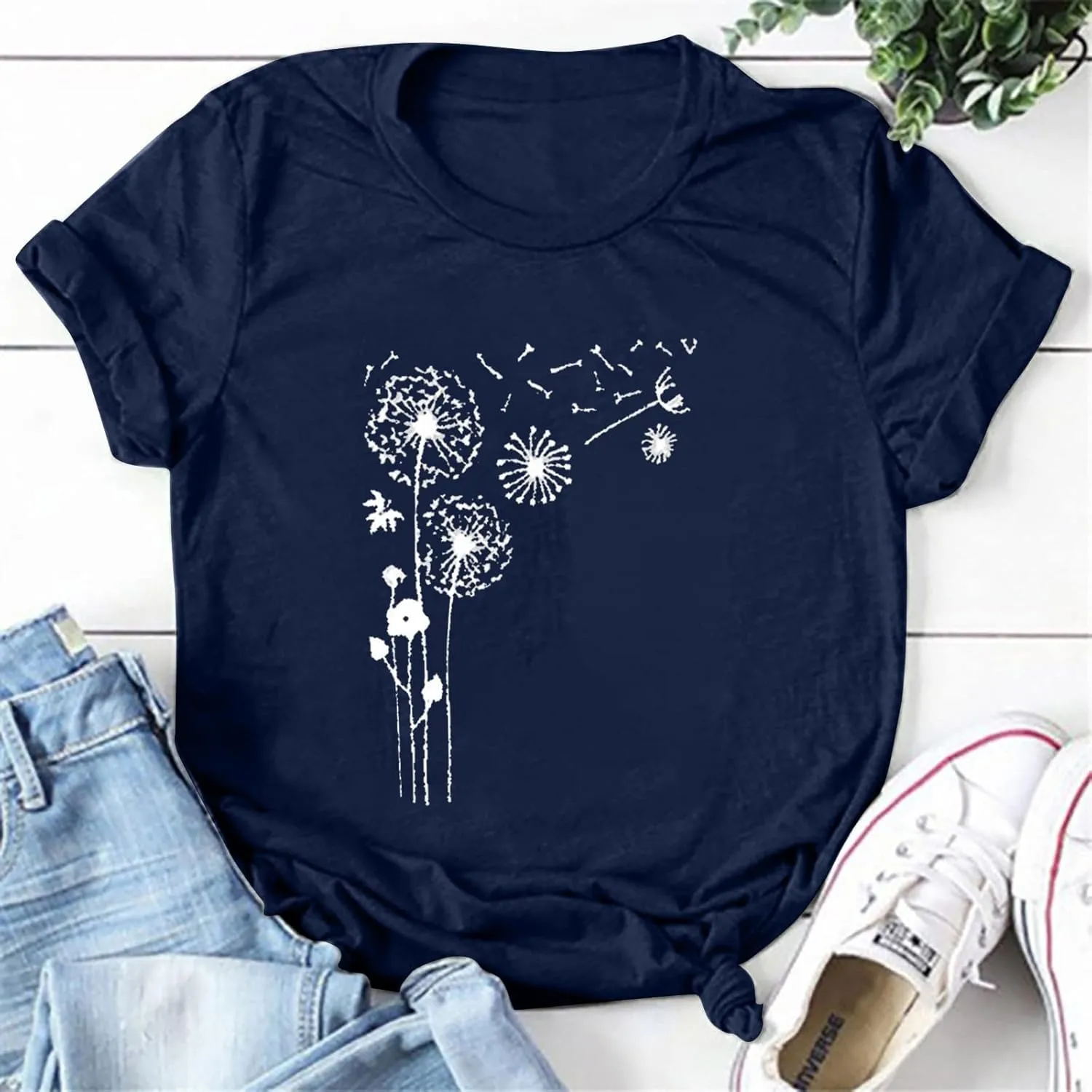 Dandelion Graphic Tees for Women Cute Dandelion Tee Shirts Casual Crew Neck T Shirts 2024 Summer Basic Top Blouse