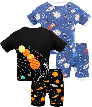 DAUGHTER QUEEN Boys Summer Pajamas Set 4 Pieces 100% Cotton Sleepwear Size 18 Months-12 Years