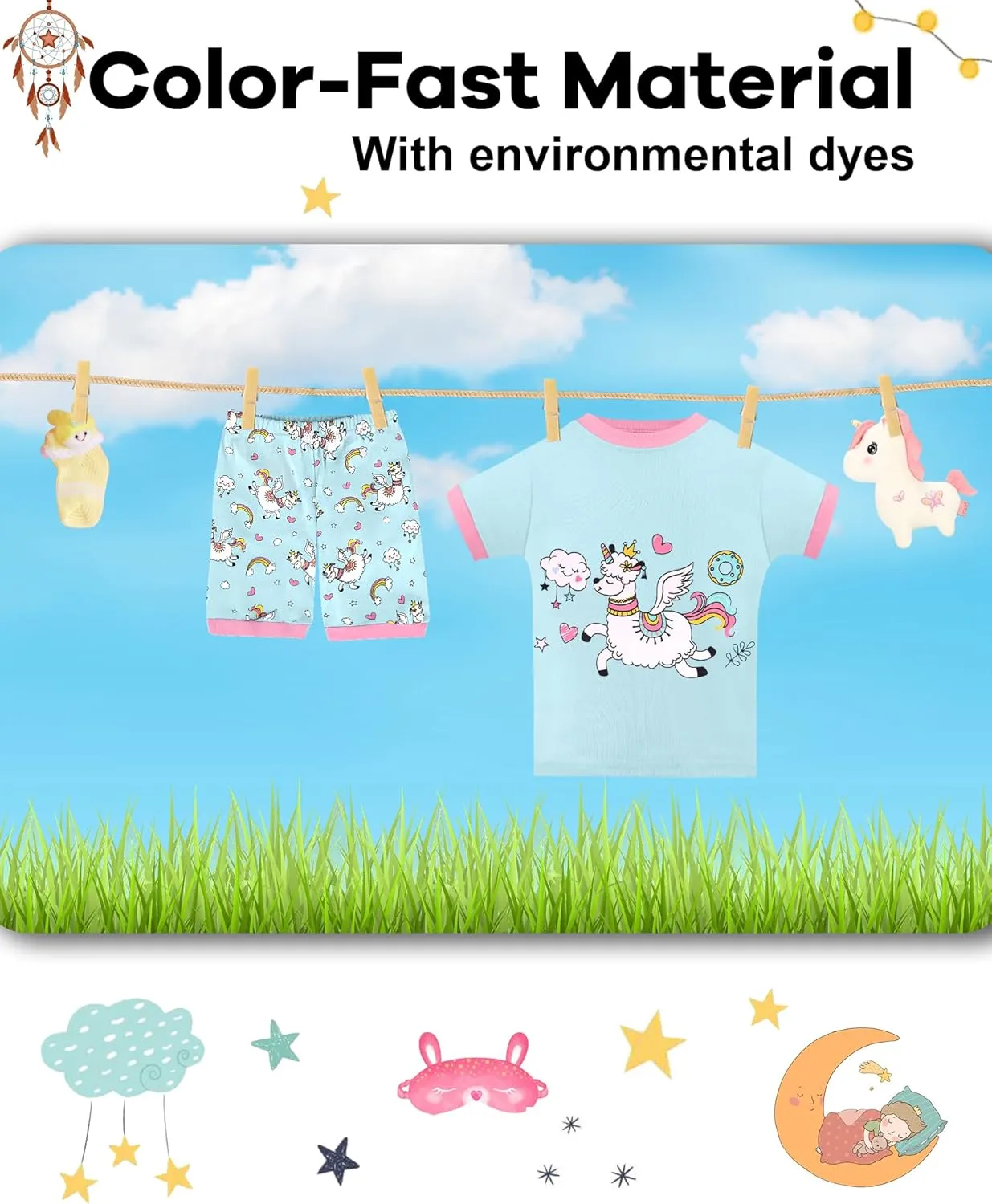 DAUGHTER QUEEN Girls Summer Pajamas Set 4 Pieces 100% Cotton Sleepwear Size 18 Months-12 Years