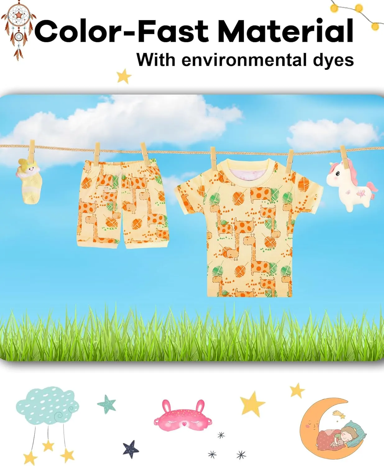 DAUGHTER QUEEN Girls Summer Pajamas Set 4 Pieces 100% Cotton Sleepwear Size 18 Months-12 Years