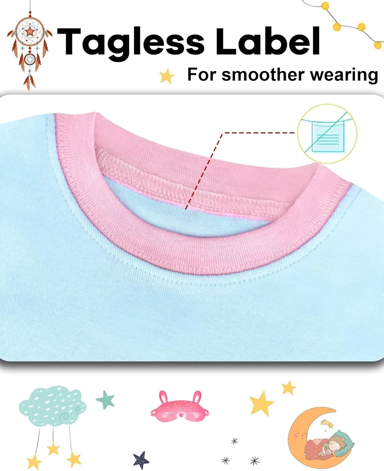 DAUGHTER QUEEN Girls Summer Pajamas Set 4 Pieces 100% Cotton Sleepwear Size 18 Months-12 Years