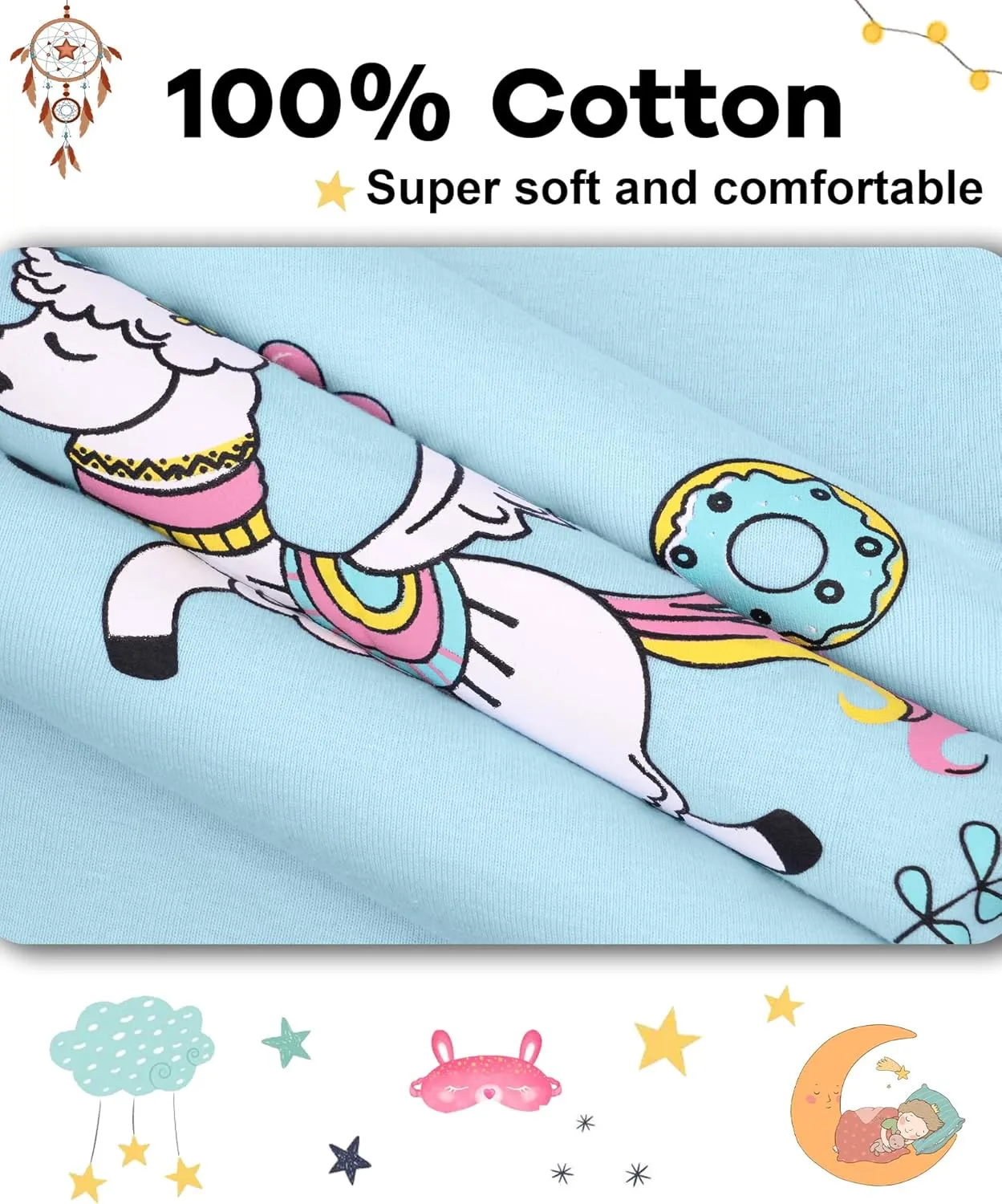 DAUGHTER QUEEN Girls Summer Pajamas Set 4 Pieces 100% Cotton Sleepwear Size 18 Months-12 Years