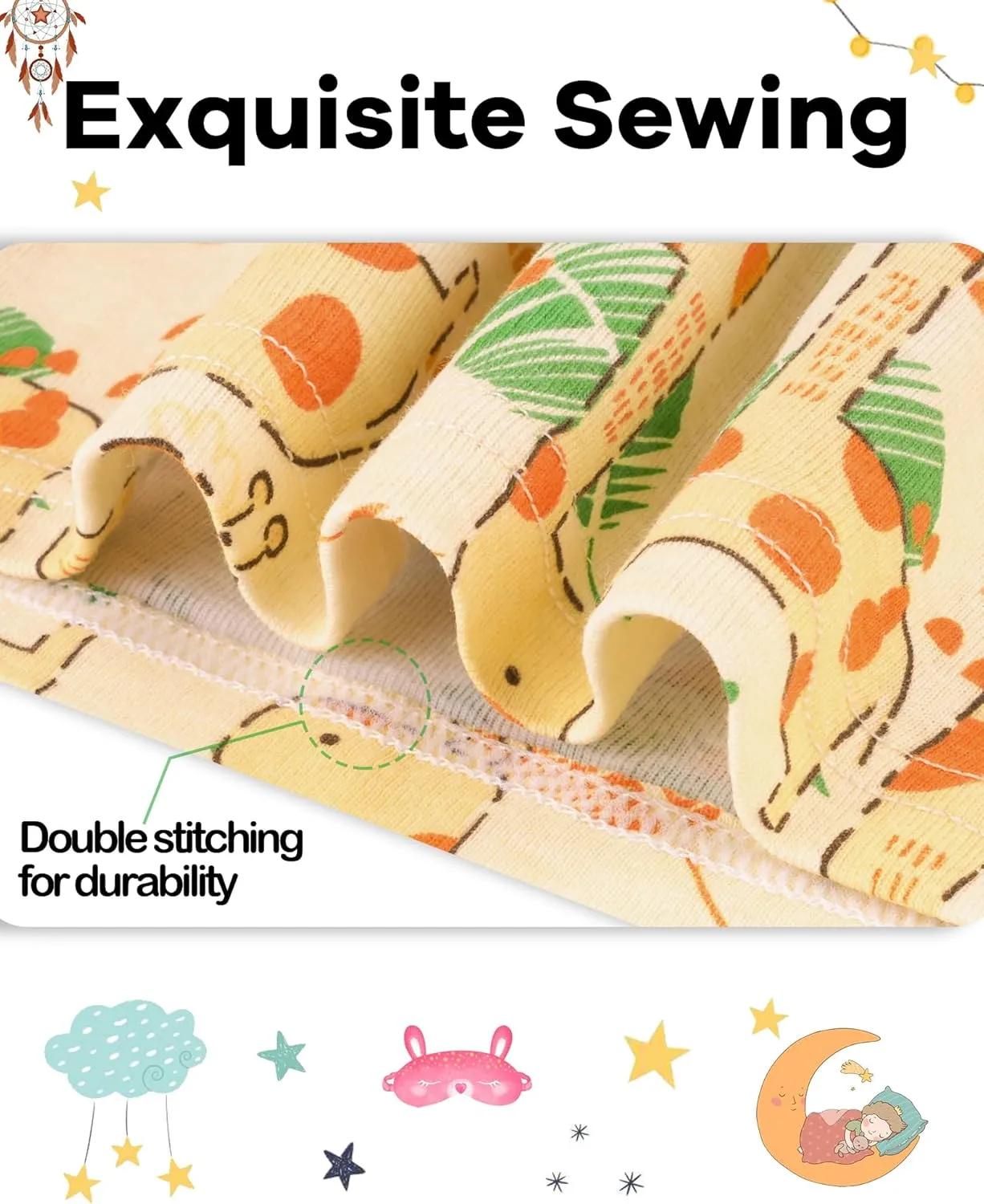 DAUGHTER QUEEN Girls Summer Pajamas Set 4 Pieces 100% Cotton Sleepwear Size 18 Months-12 Years