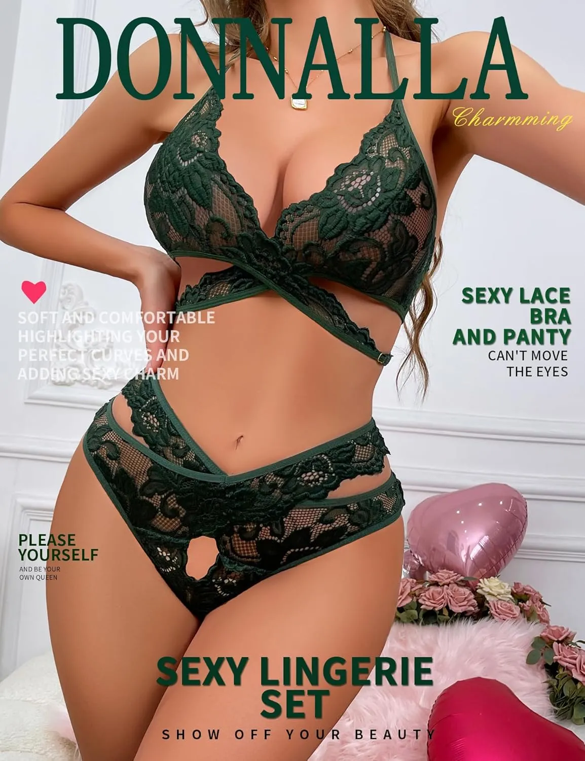 Donnalla Women Sexy Lingerie Set Two Piece Lace Bra and Panty Set Bralette Sleepwear