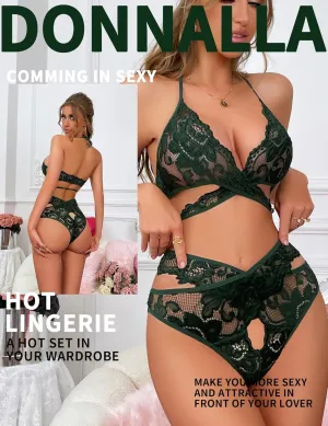 Donnalla Women Sexy Lingerie Set Two Piece Lace Bra and Panty Set Bralette Sleepwear