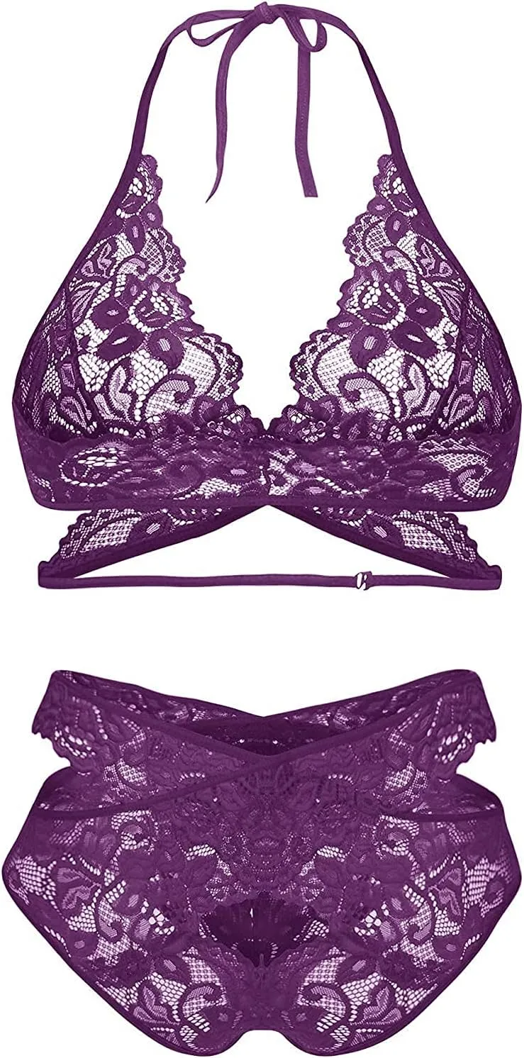 Donnalla Women Sexy Lingerie Set Two Piece Lace Bra and Panty Set Bralette Sleepwear