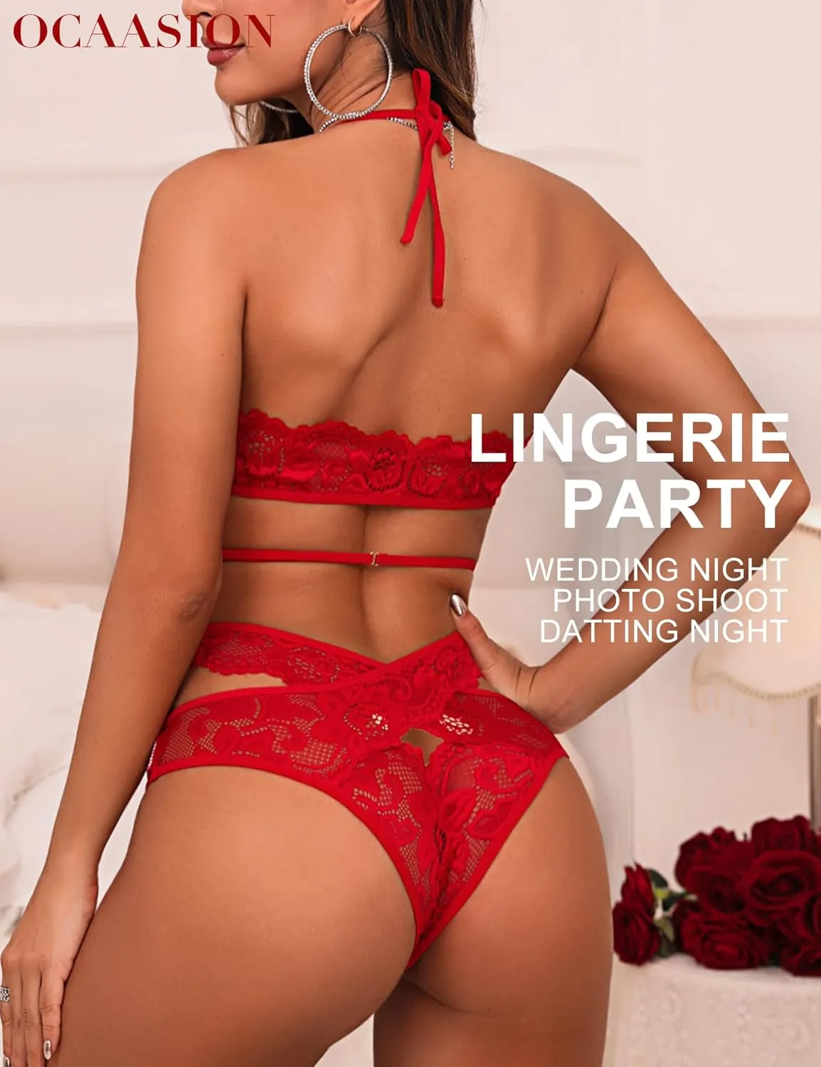 Donnalla Women Sexy Lingerie Set Two Piece Lace Bra and Panty Set Bralette Sleepwear