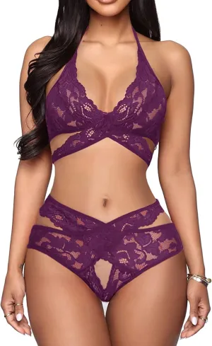 Donnalla Women Sexy Lingerie Set Two Piece Lace Bra and Panty Set Bralette Sleepwear