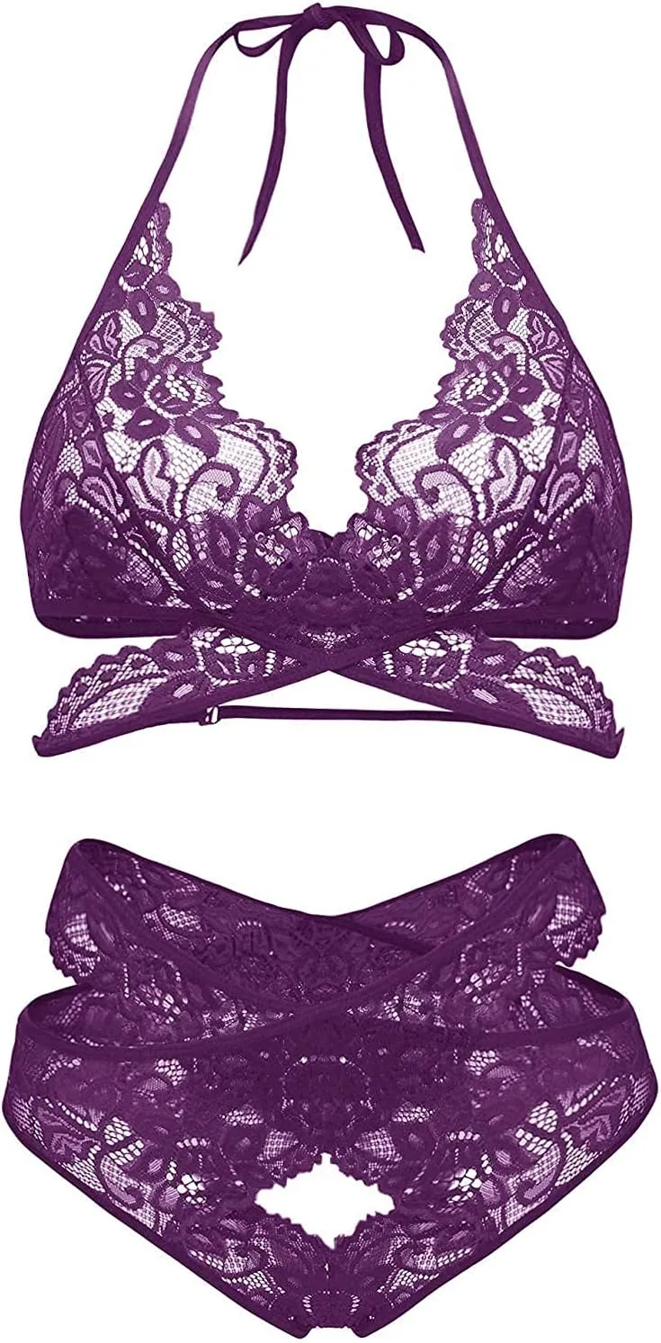 Donnalla Women Sexy Lingerie Set Two Piece Lace Bra and Panty Set Bralette Sleepwear