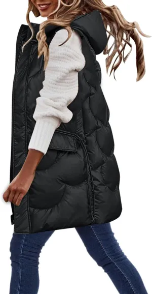 Eduavar Winter Coats for Women 2024 Puffer Jacket Womens with Hood Fashion Sleeveless Quilted Down Jacket with Pockets