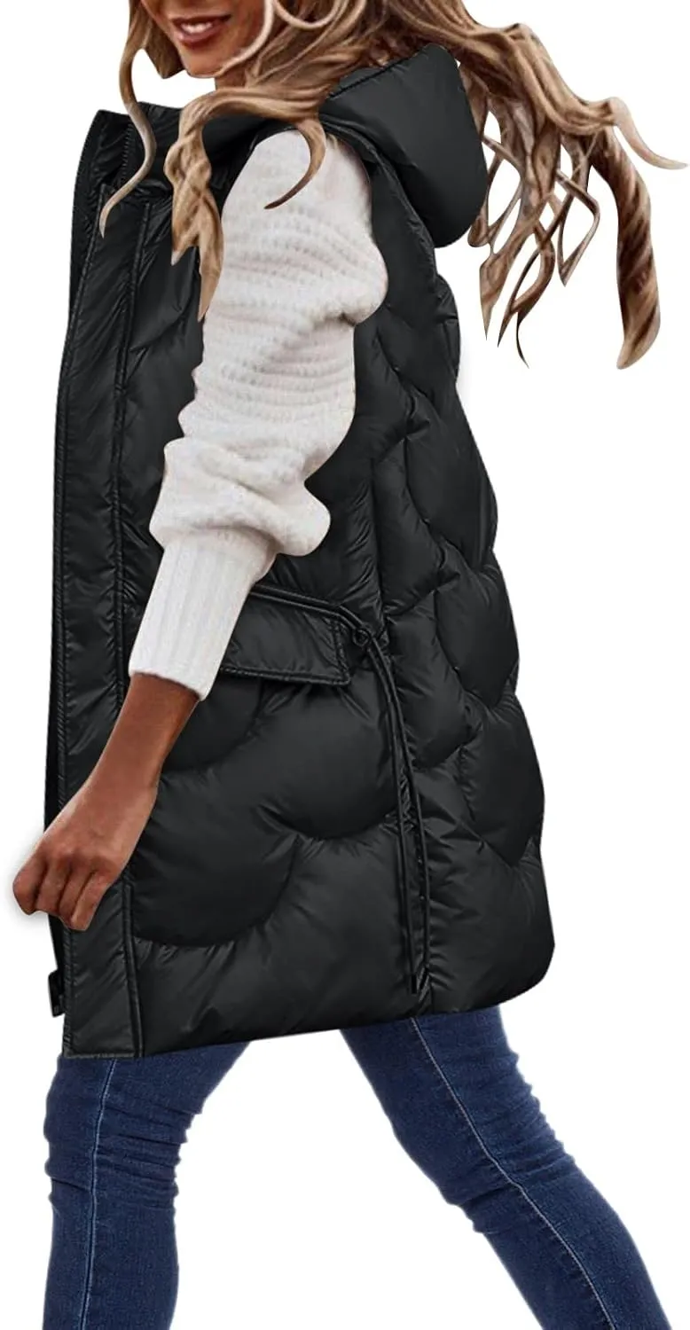 Eduavar Winter Coats for Women 2024 Puffer Jacket Womens with Hood Fashion Sleeveless Quilted Down Jacket with Pockets