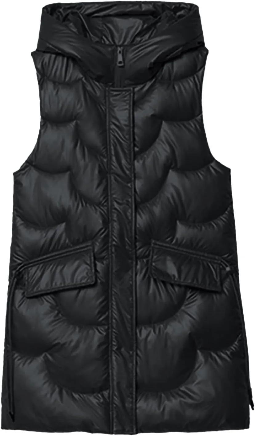 Eduavar Winter Coats for Women 2024 Puffer Jacket Womens with Hood Fashion Sleeveless Quilted Down Jacket with Pockets