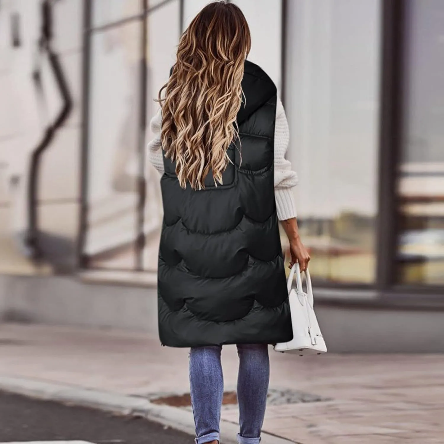 Eduavar Winter Coats for Women 2024 Puffer Jacket Womens with Hood Fashion Sleeveless Quilted Down Jacket with Pockets