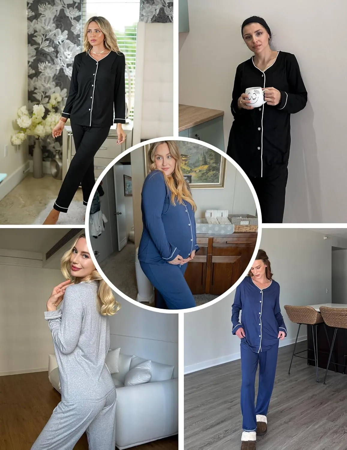Ekouaer Maternity Pajama Set Button Down Nursing Pajamas Long Sleeve Breastfeeding Loungewear with Adjustable Pants