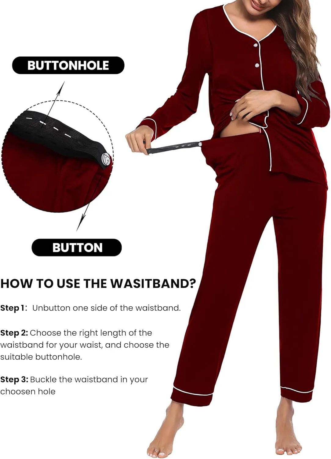 Ekouaer Maternity Pajama Set Button Down Nursing Pajamas Long Sleeve Breastfeeding Loungewear with Adjustable Pants