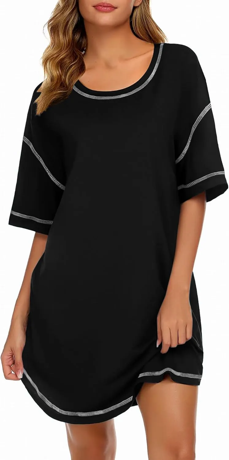 Ekouaer Nightgowns for Women Soft Sleep Shirt Short Sleeve Night Shirt Oversized Sleepwear Comfy Sleep Dress