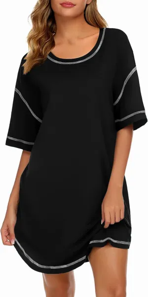 Ekouaer Nightgowns for Women Soft Sleep Shirt Short Sleeve Night Shirt Oversized Sleepwear Comfy Sleep Dress