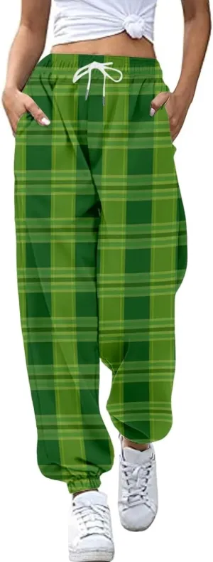 Elastic High Waisted Pants Womens Drawstring Straight Leg Trousers with Pockets Flower Print Pants Bunched Feet Pants