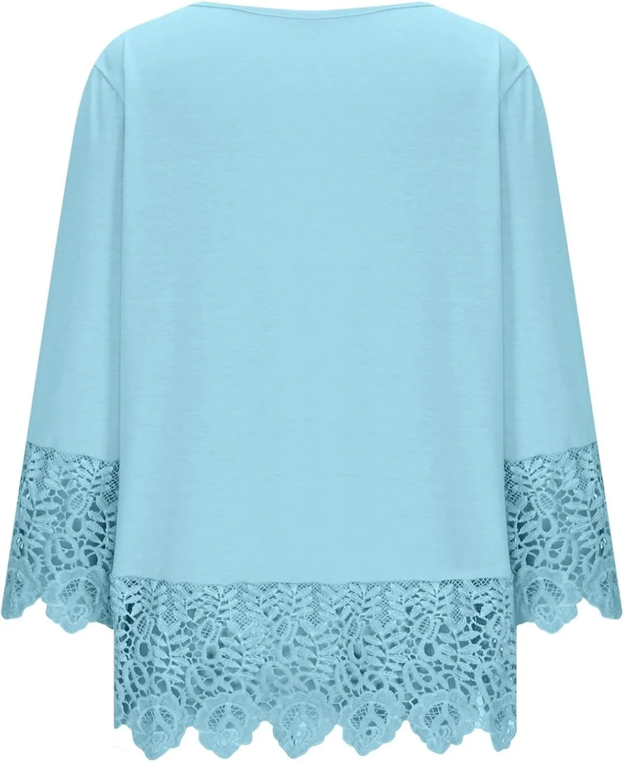 Elegant Floral Lace T-Shirts for Women 3/4 Sleeve Crewneck Fashion Patchwork Tops Summer Casual Loose Fit Blouses