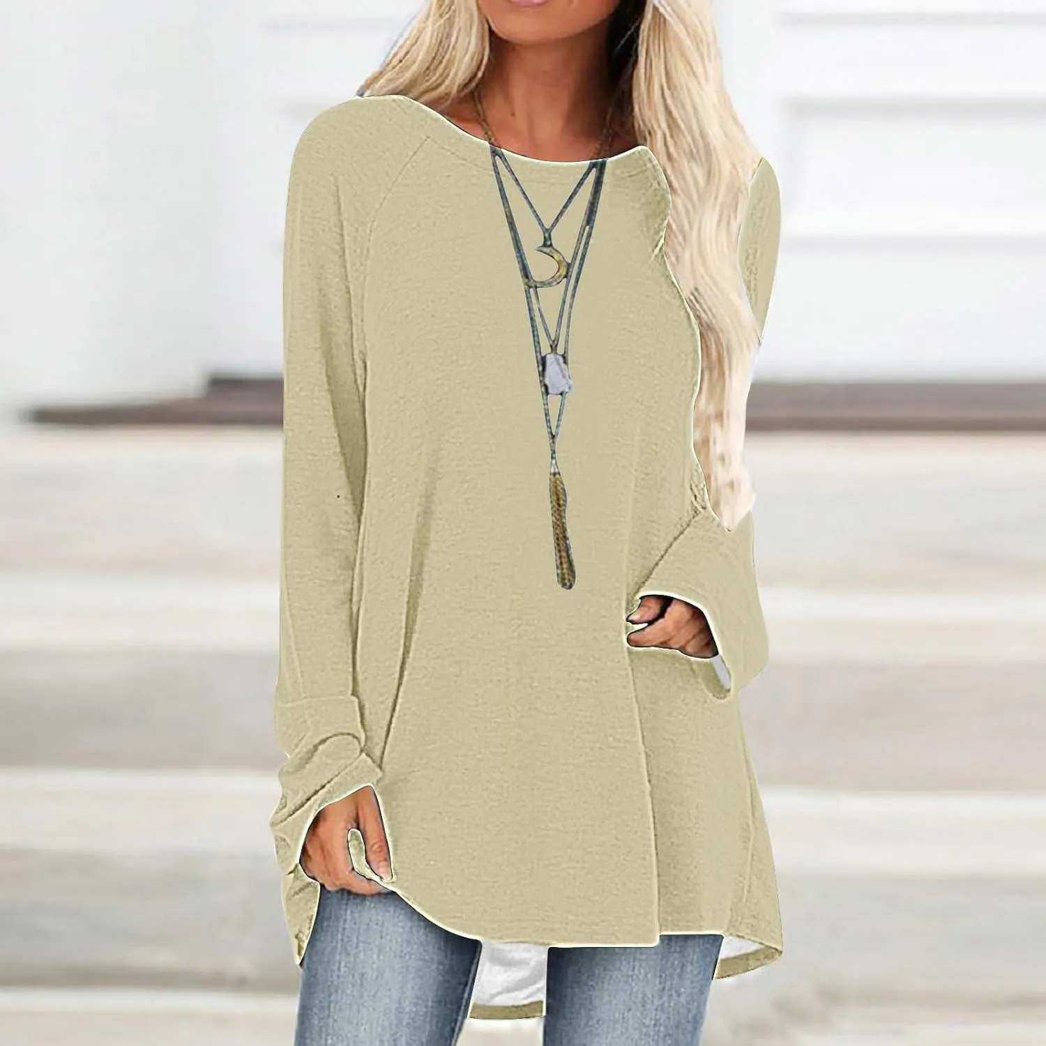 Fall Long Sleeve Tunic Tops for Womens 2024 Trendy Casual Gradient Color Shirts Loose Fit Flowy Pullover Blouse